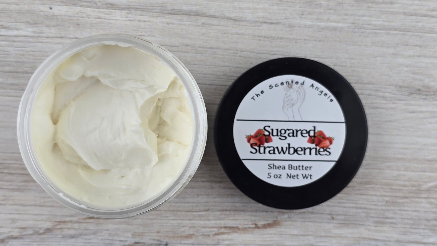 Sugared Strawberries Whipped Shea Body Butter 5 oz open jar
