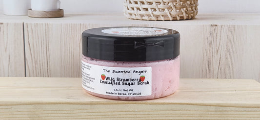 Emulsified wild strawberry sugar scrub - front label