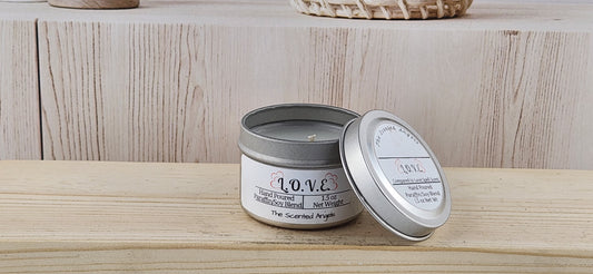 Love Spell strong scent throw candle - 1.5 oz lid off