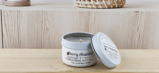 1.5 oz Berry Absinthe white paraffin/soy candle tin - lid off