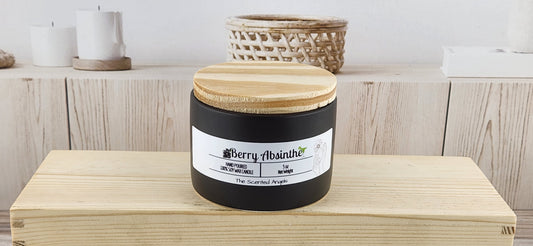 Berry Absinthe Soy Wax Candle Black Cement - front label lid on