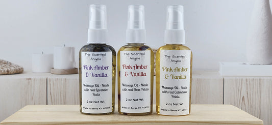 Pink Amber & Vanilla Massage Oil/Body Oil - all 3 front label