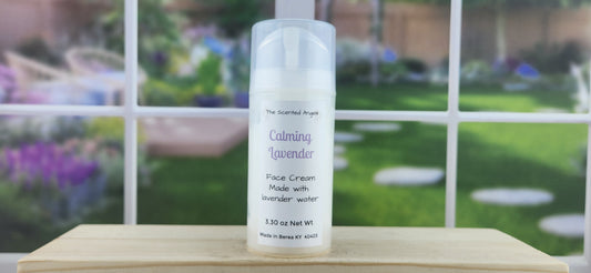 Calming Lavender Face/Body Cream - front label window background