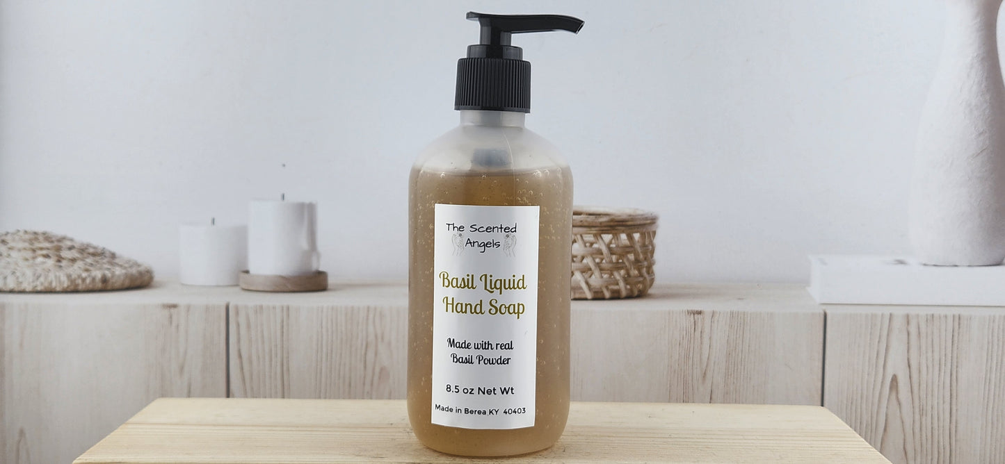 Basil Liquid Exfoliating Hand Soap - spa background front label