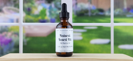 Natural Beard Oil with Argan Oil - window background front label