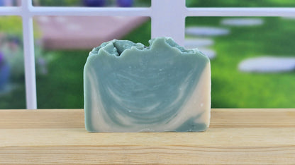 Handmade Balsam Cedar vegan artisan soap by The Scented Angels featuring natural cream and green artisan swirls in a small-batch handcrafted bar.