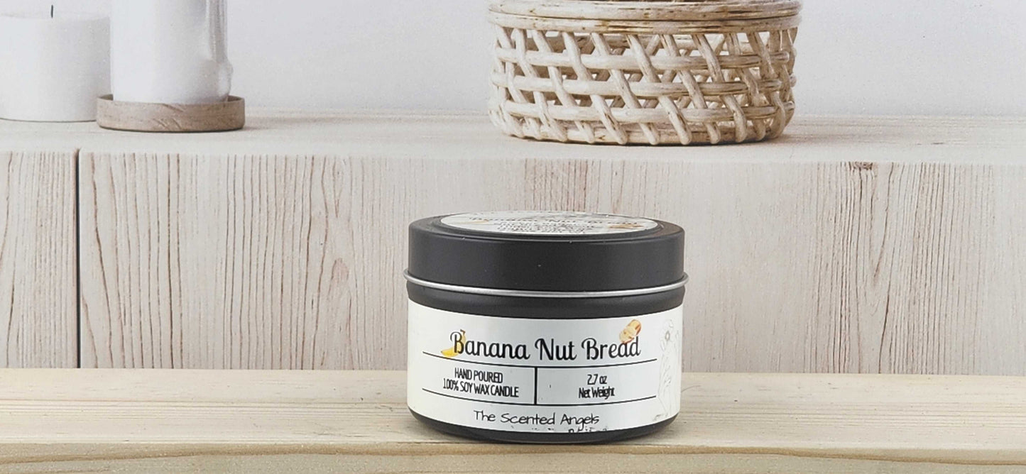 Banana Nut Bread 100% Soy Wax Candle - Black The Scented Angels Soy Candles