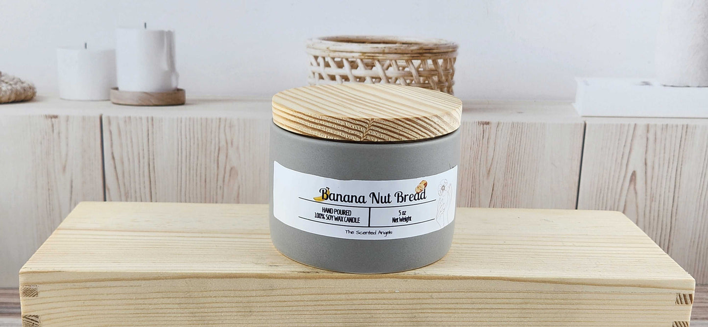 Banana Nut Bread 100% Soy Wax Candle - Gray Cement The Scented Angels Soy Candles