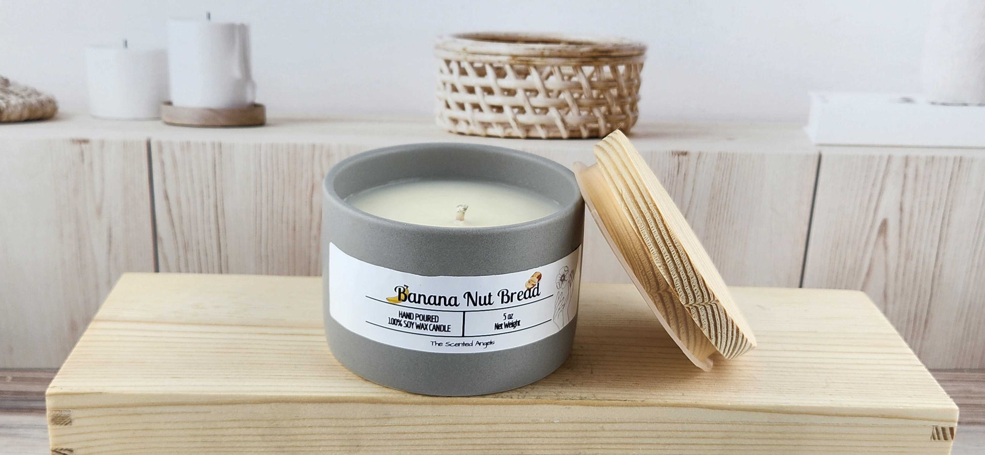 Banana Nut Bread 100% Soy Wax Candle - Gray Cement The Scented Angels Soy Candles