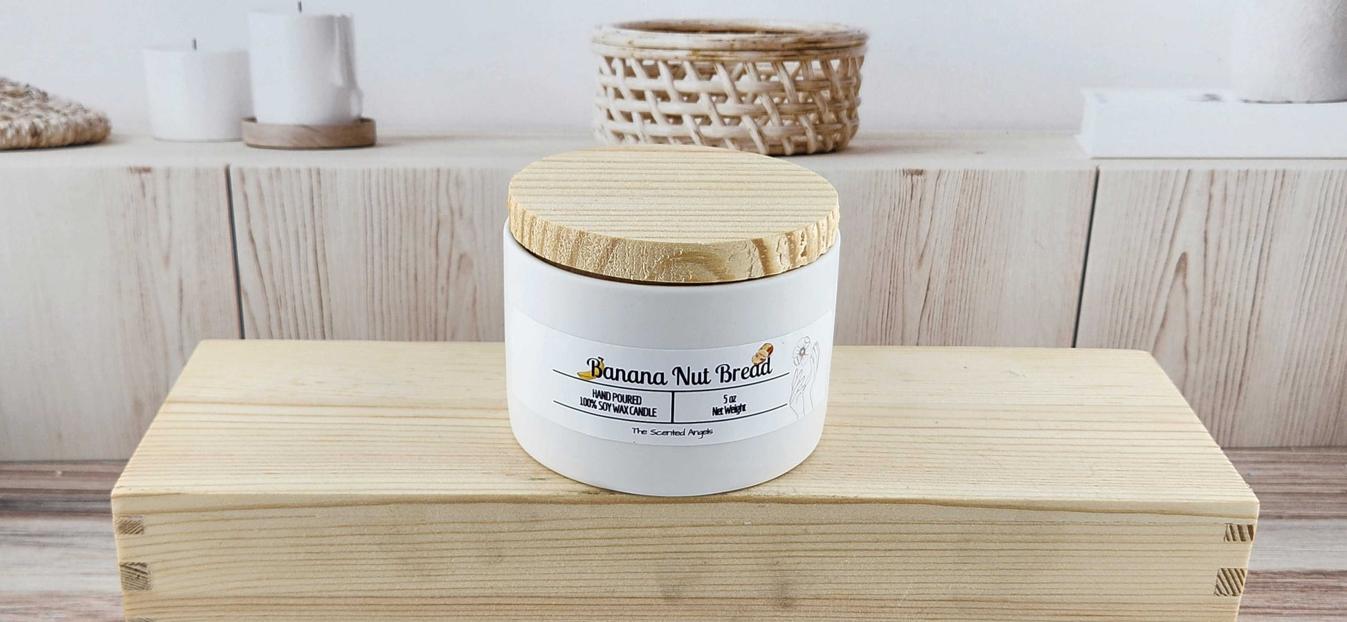 Banana Nut Bread 100% Soy Wax Candle - White Cement The Scented Angels Soy Candles