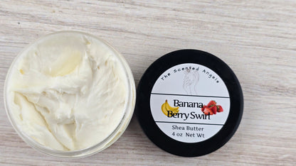 Banana Berry Swirl Whipped Shea Body Butter 4 oz open jar