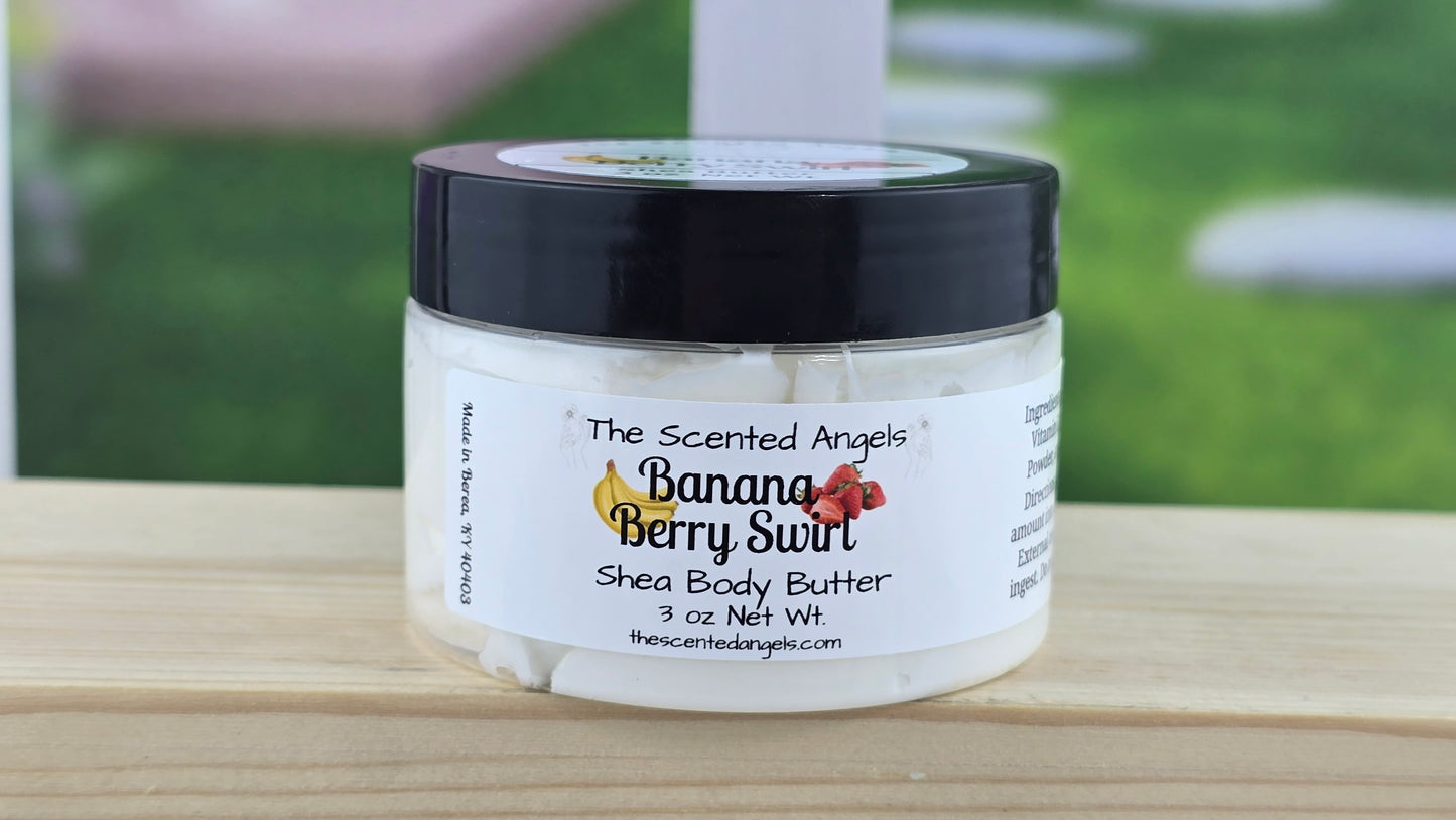 Banana Berry Swirl Whipped Shea Body Butter 3 oz front label