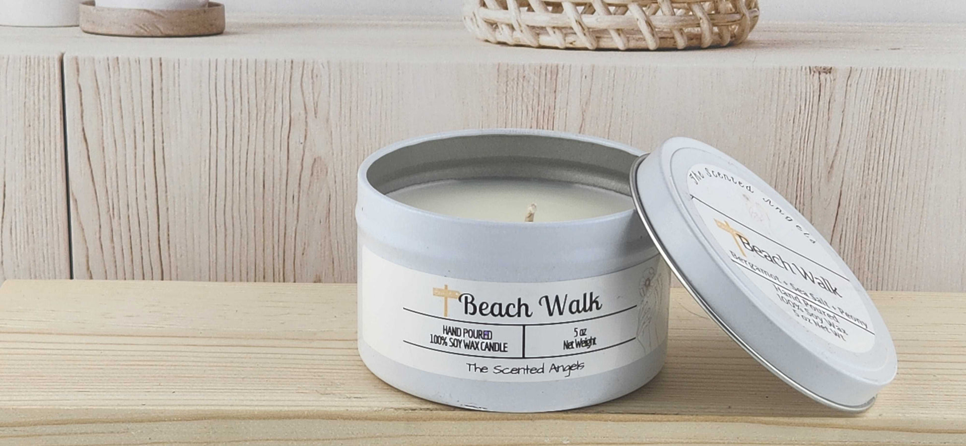 Beach Walk Scented 100% Soy Wax Candle - White The Scented Angels Soy Candles