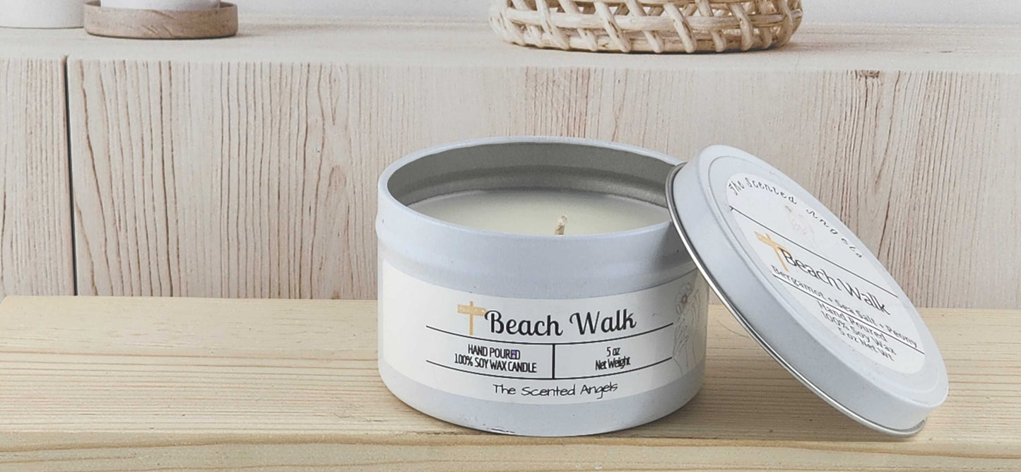Beach Walk Scented 100% Soy Wax Candle - White The Scented Angels Soy Candles