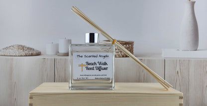 Beach Walk Scented Reed Diffuser - Comes with 6 reeds - Modern Glass Bottle The Scented Angels Reed Diffuser