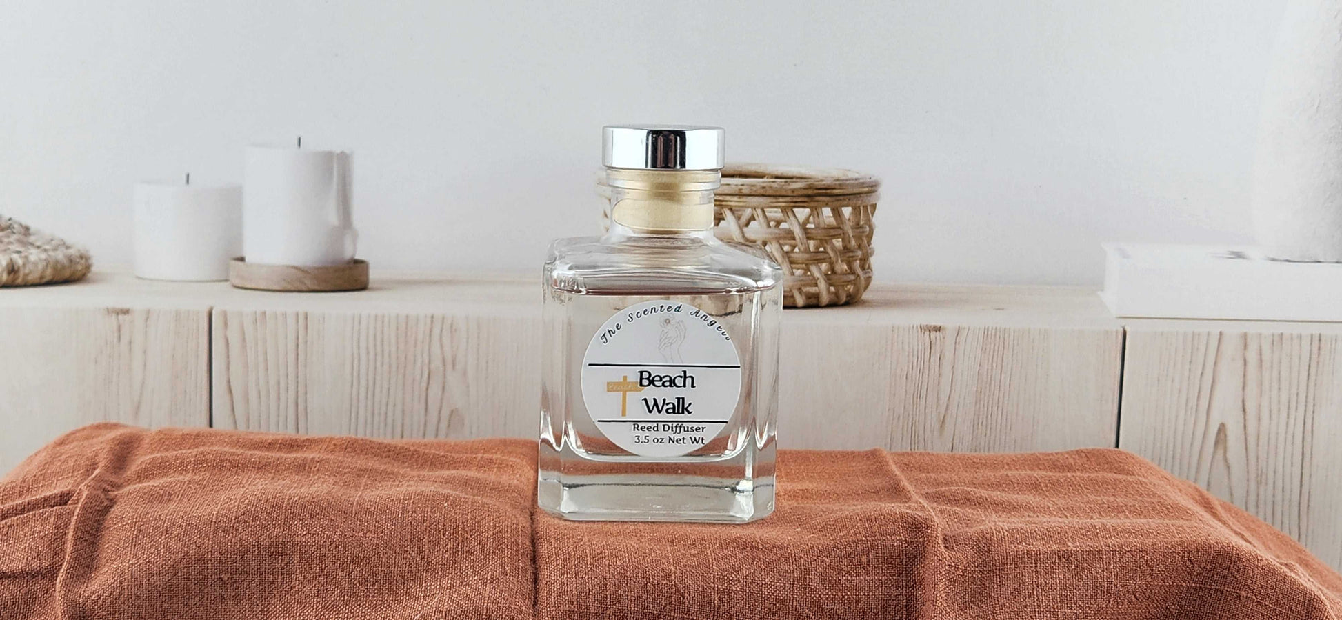 Beach Walk Scented Reed Diffuser - Comes with 6 reeds - Modern Glass Bottle The Scented Angels Reed Diffuser