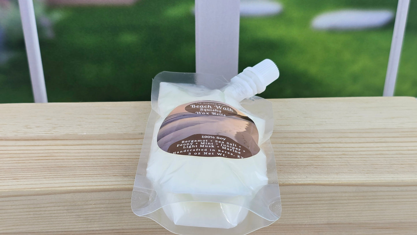 Packaged product on a wooden surface with a blurred green outdoor background