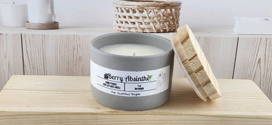 Berry Absinthe Scented 100% Soy Wax Candle - Gray Cement The Scented Angels Soy Candles