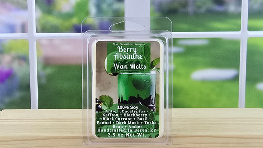 Packaged wax melts with a window and garden view in the background