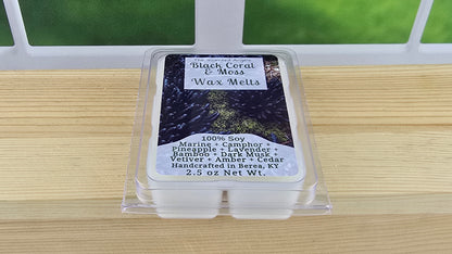 black coral and moss clamshell wax tart 