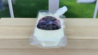 Packaged product with a label on a wooden surface