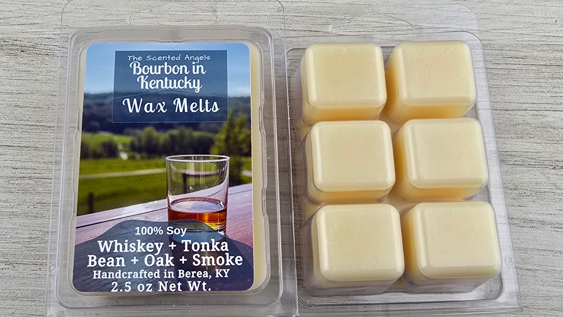 Bourbon in KY wax melts handmade by The Scented Angels – whiskey oak and smoke fragrance