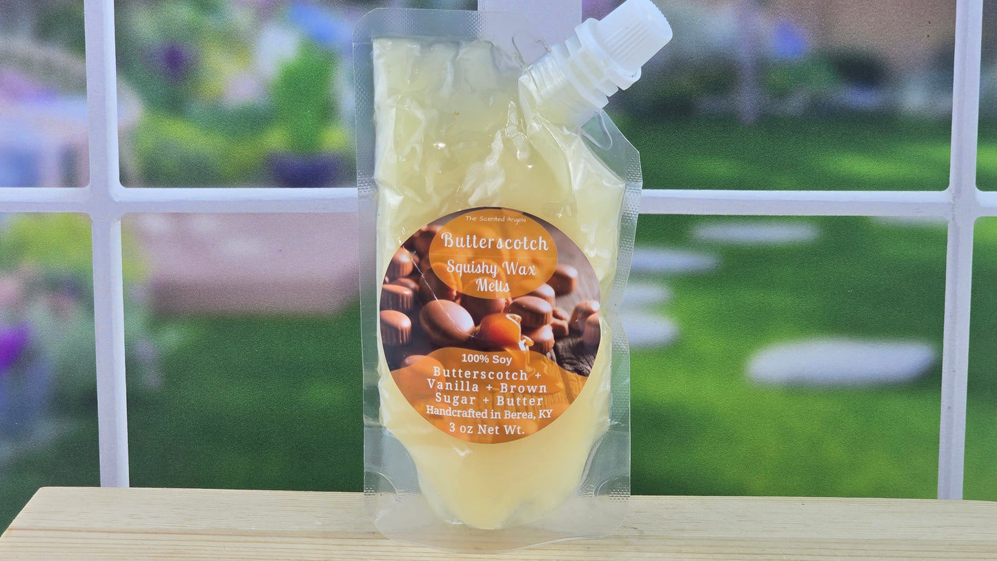 Packaged product with a label on a wooden surface and blurred outdoor background