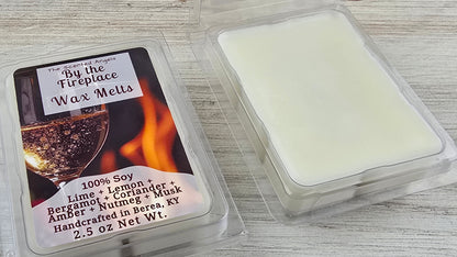 Opened clamshell wax melt of By the Fireplace