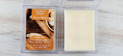 candied ginger clamshell wax melt side by side with one open