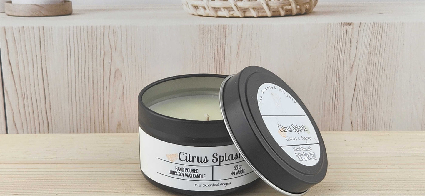 Citrus Splash Scented 100% Soy Wax Candle - Black The Scented Angels Soy Candles