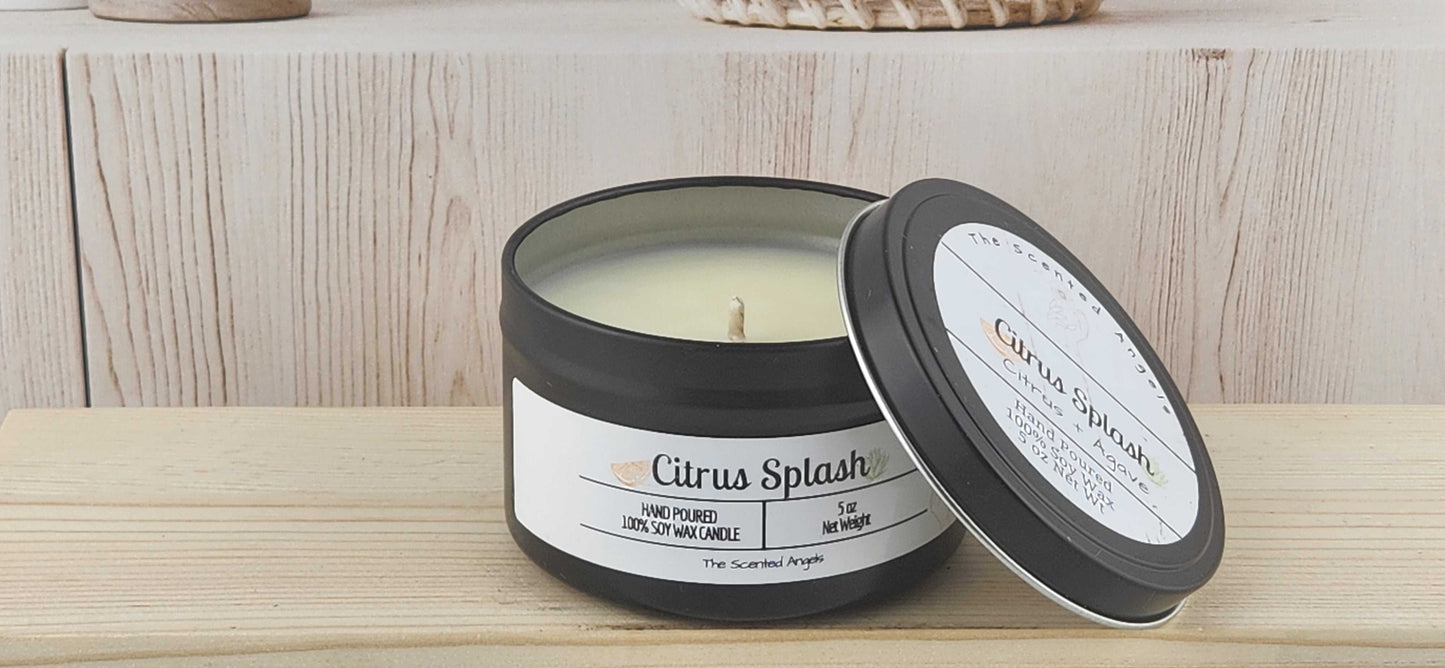 Citrus Splash Scented 100% Soy Wax Candle - Black The Scented Angels Soy Candles