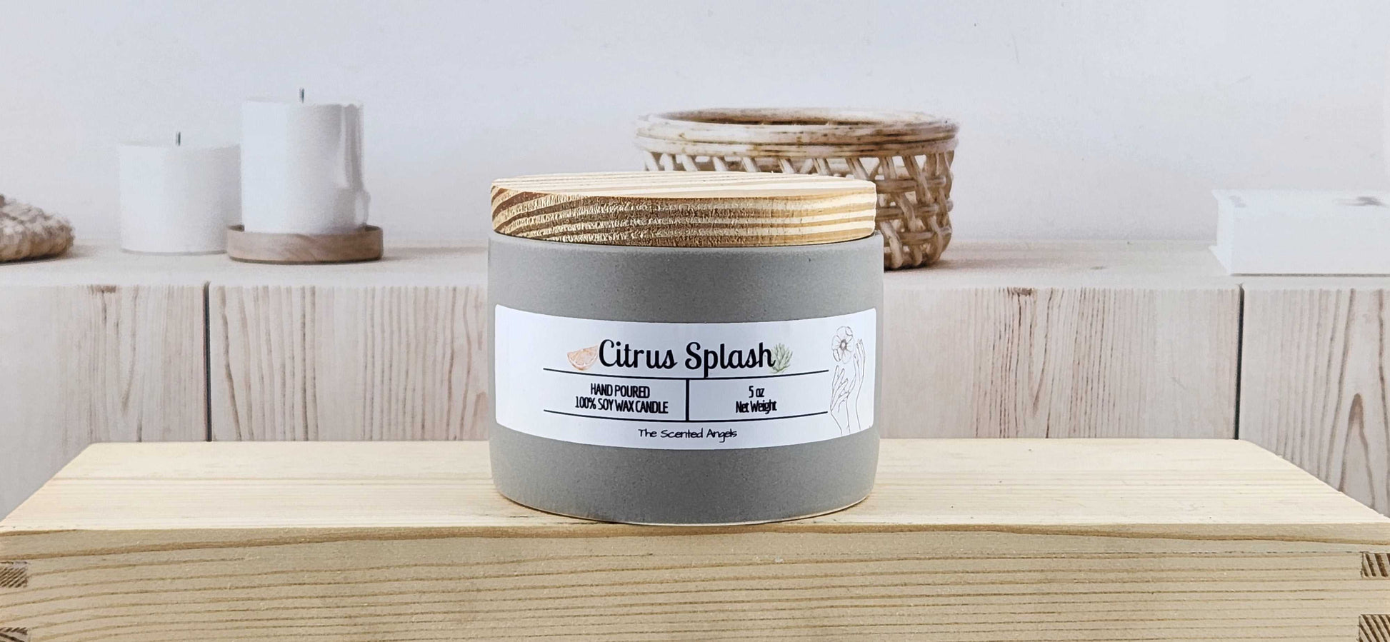 Citrus Splash Scented 100% Soy Wax Candle - Gray Cement The Scented Angels Soy Candles