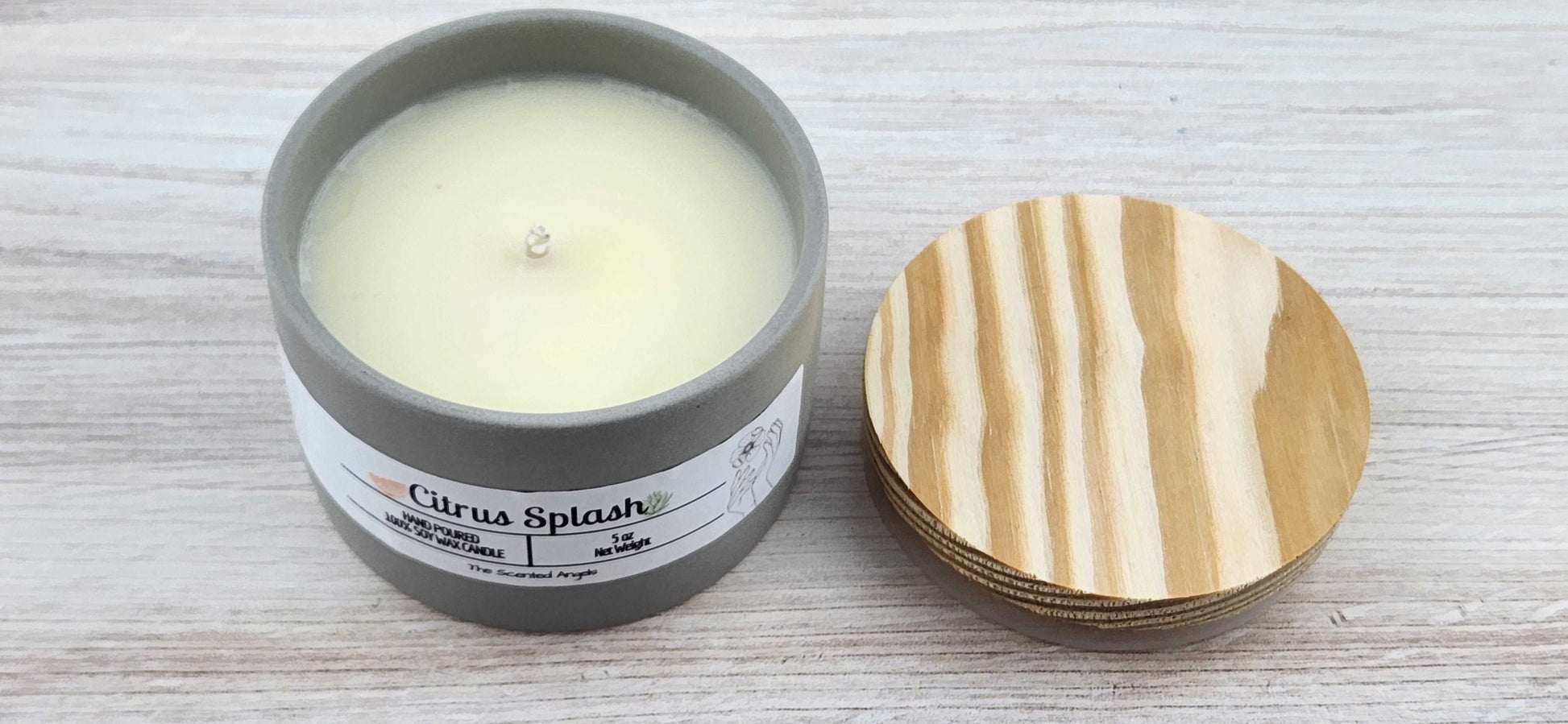 Citrus Splash Scented 100% Soy Wax Candle - Gray Cement The Scented Angels Soy Candles