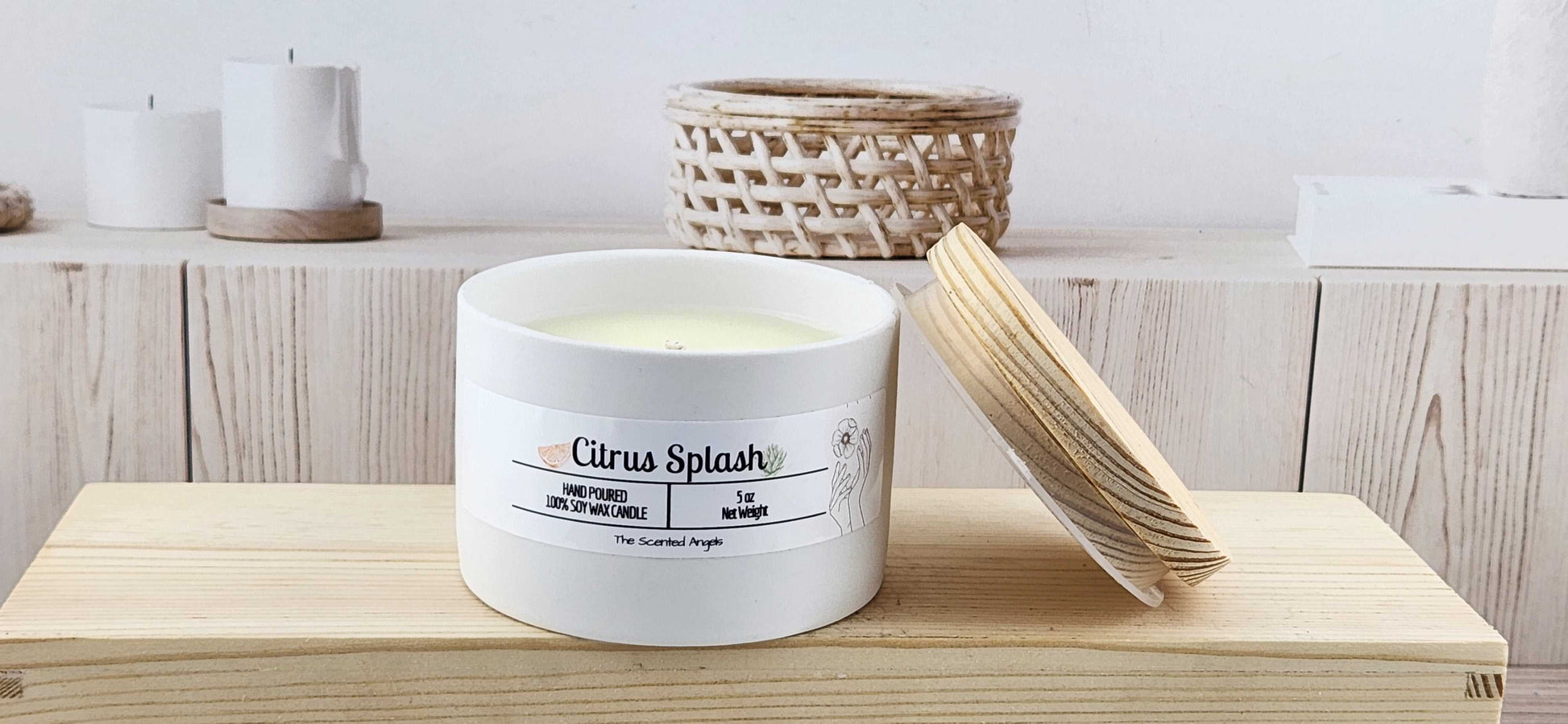 Citrus Splash Scented 100% Soy Wax Candle - White Cement The Scented Angels Soy Candles