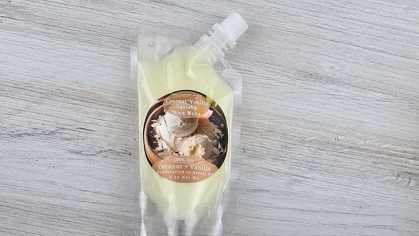 squeezable wax melt pouch laying flat