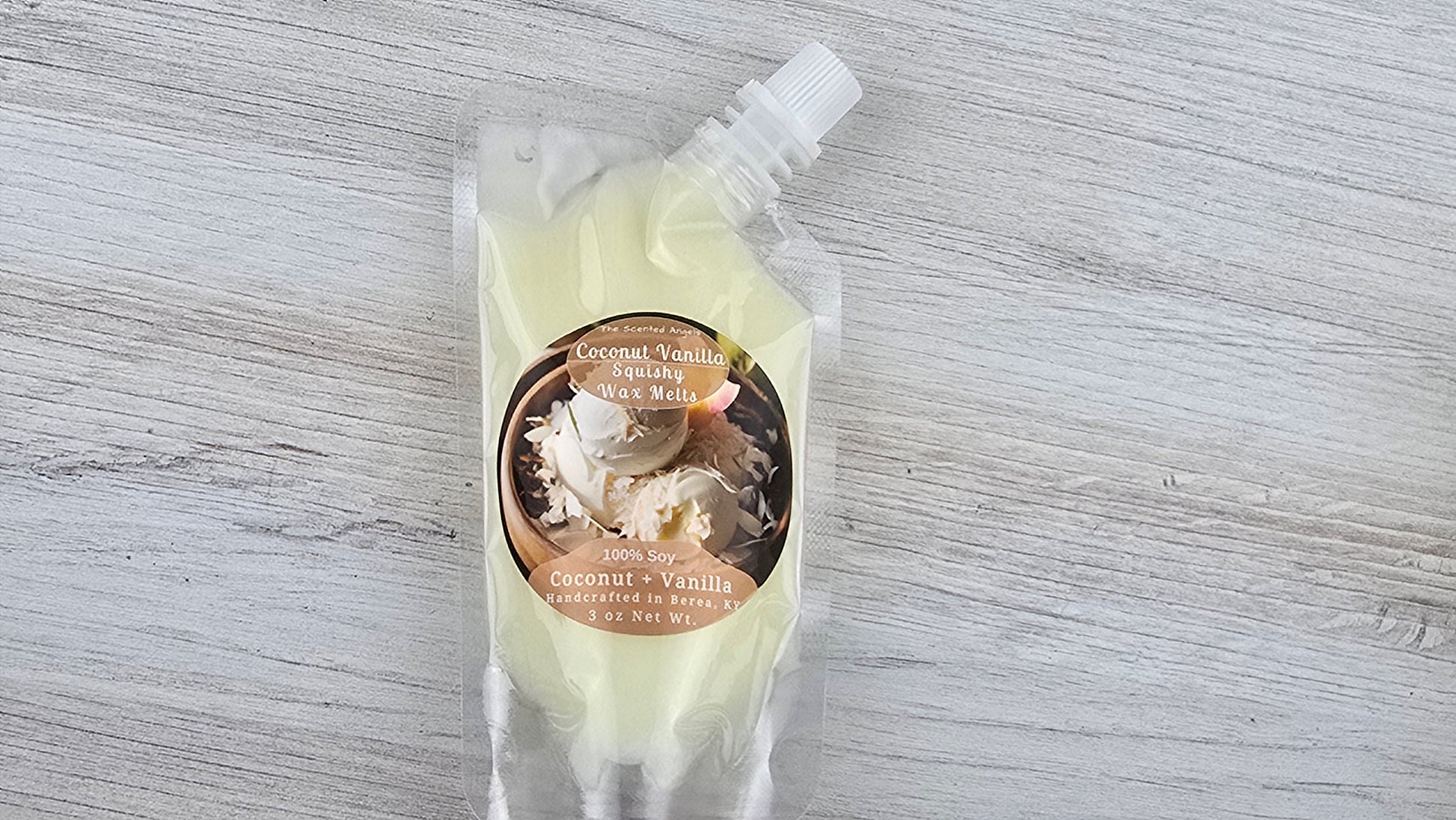 squeezable wax melt pouch laying flat