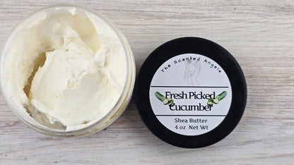 Fresh Picked Cucumber Whipped Shea Body Butter 4 oz open jar
