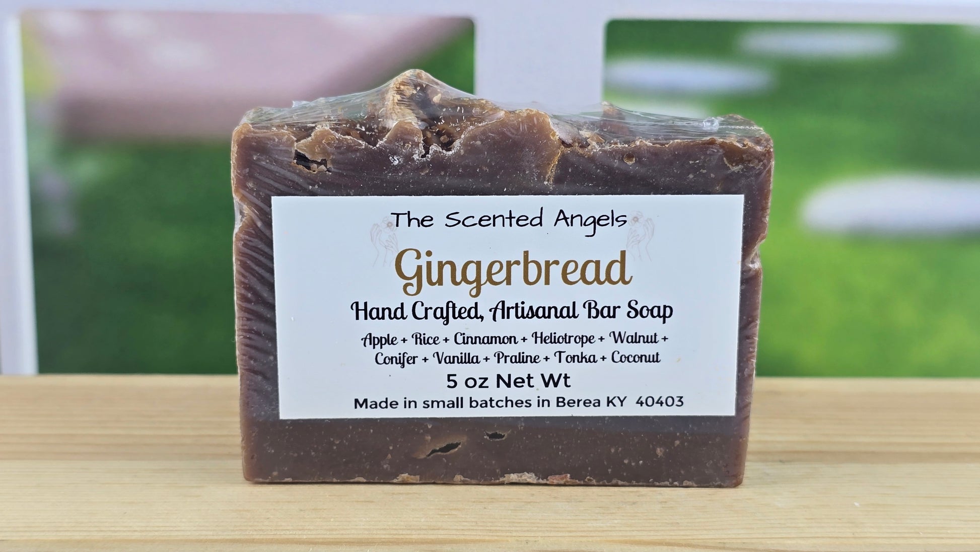 Handmade Gingerbread vegan artisan soap by The Scented Angels with a naturally warm brown color created by the fragrance's high vanilla content.
