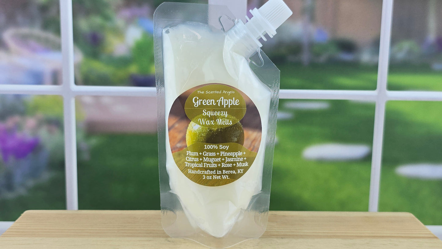 Green Apple wax melts handmade by The Scented Angels – crisp fruity apple fragrance