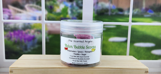 Handmade Melon Bubble Scoops on wood surface front label