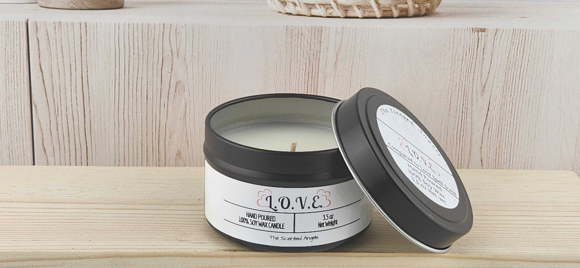 L.O.V.E. Scented 100% Soy Wax Candle - Black Tin The Scented Angels Soy Candles