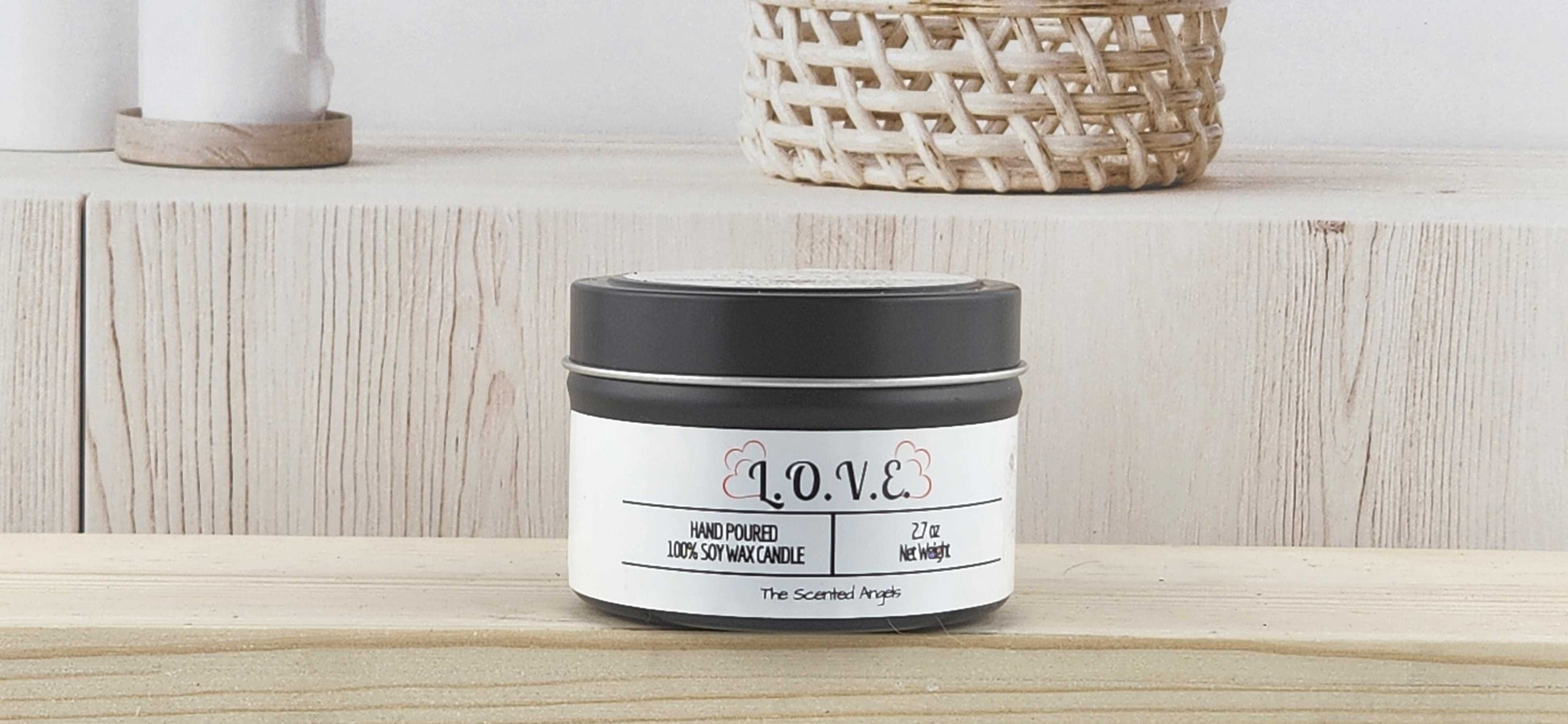 L.O.V.E. Scented 100% Soy Wax Candle - Black Tin The Scented Angels Soy Candles