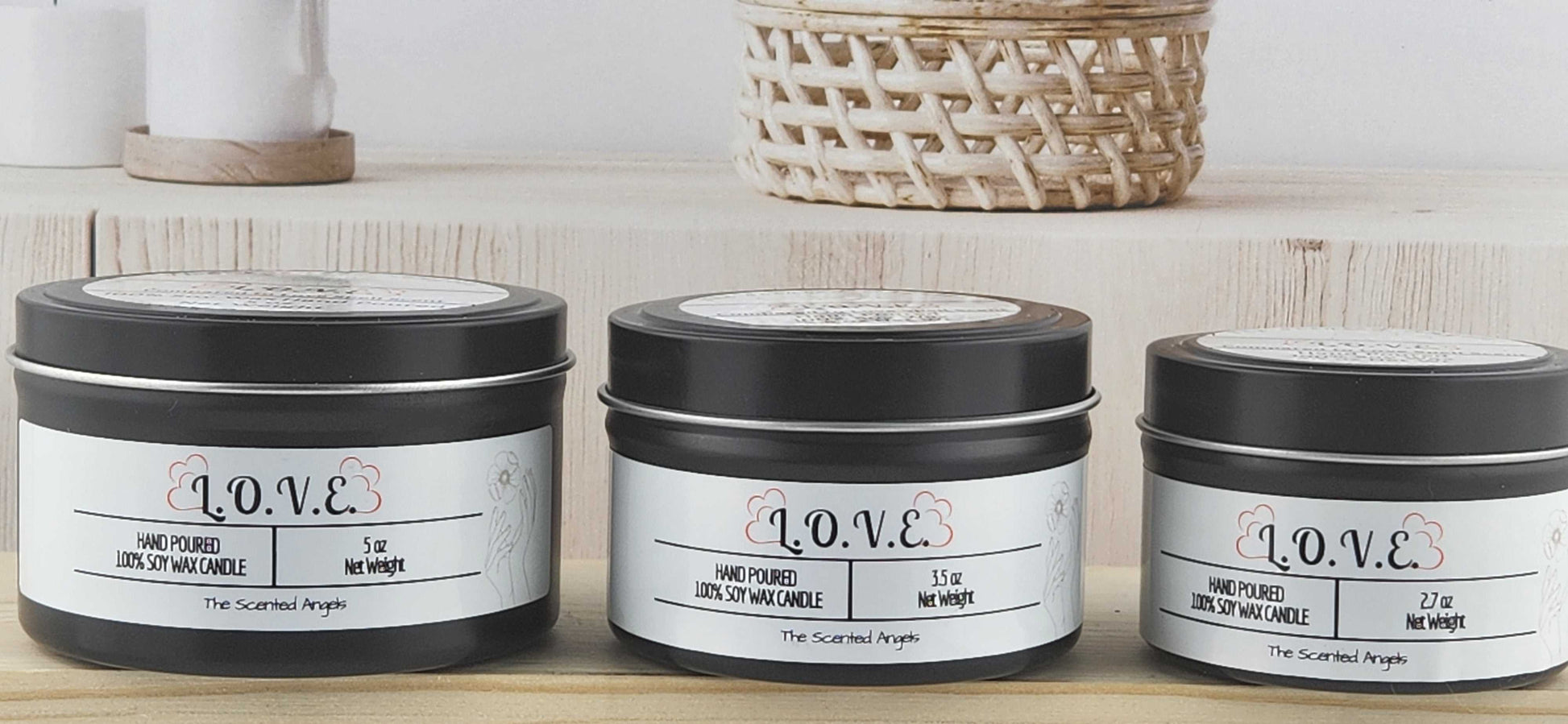 L.O.V.E. Scented 100% Soy Wax Candle - Black Tin The Scented Angels Soy Candles