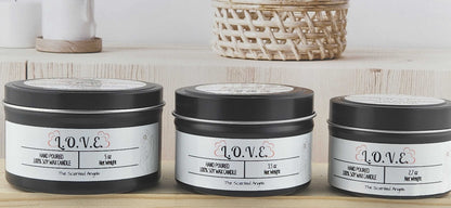 L.O.V.E. Scented 100% Soy Wax Candle - Black Tin The Scented Angels Soy Candles