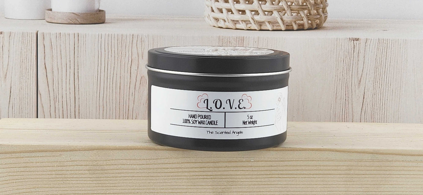 L.O.V.E. Scented 100% Soy Wax Candle - Black Tin The Scented Angels Soy Candles