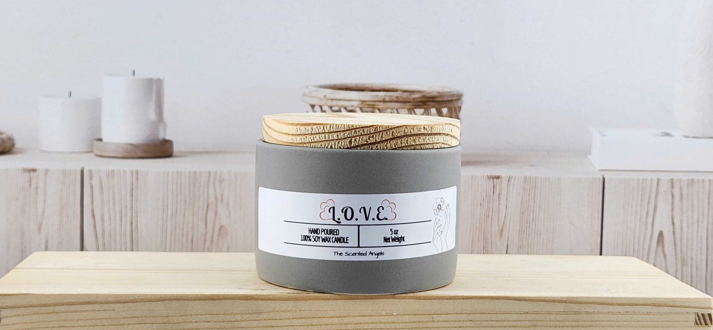 L.O.V.E. Scented 100% Soy Wax Candle - Gray Cement The Scented Angels Soy Candles