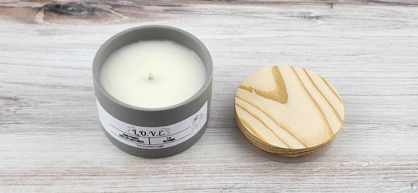 L.O.V.E. Scented 100% Soy Wax Candle - Gray Cement The Scented Angels Soy Candles