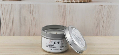 L.O.V.E. Scented 100% Soy Wax Candle - Silver Tin The Scented Angels Soy Candles