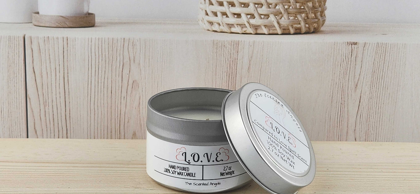 L.O.V.E. Scented 100% Soy Wax Candle - Silver Tin The Scented Angels Soy Candles