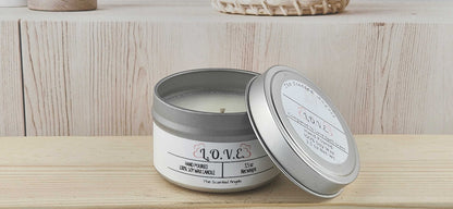 L.O.V.E. Scented 100% Soy Wax Candle - Silver Tin The Scented Angels Soy Candles